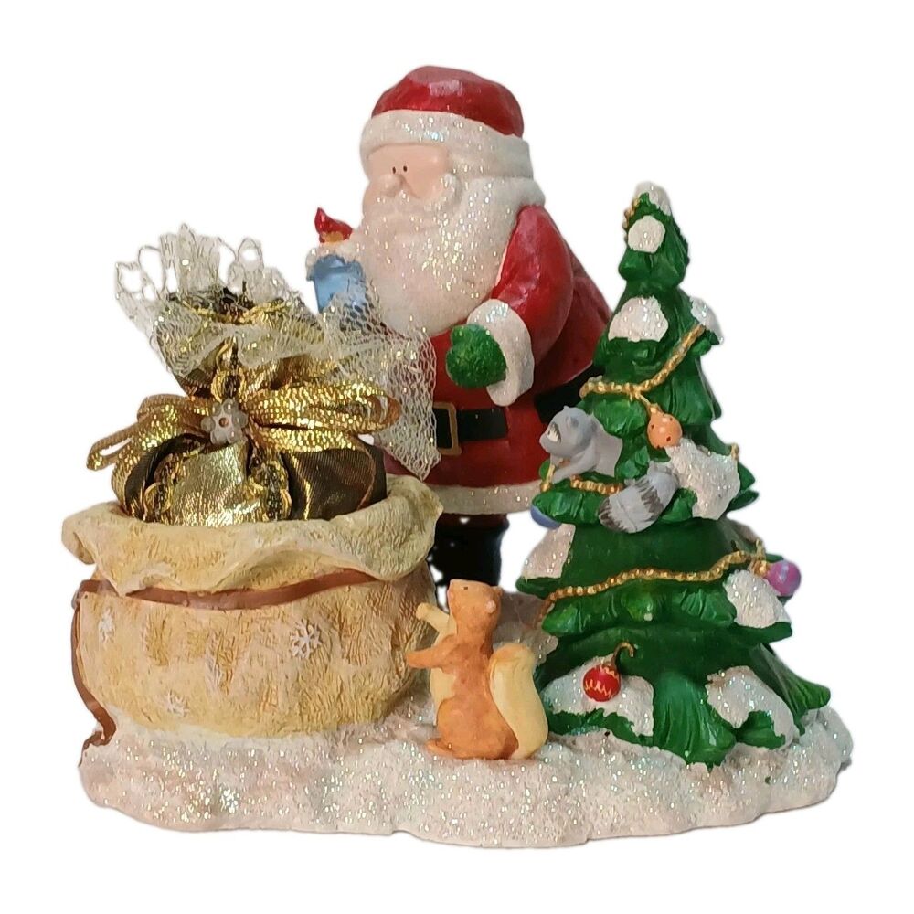 Russ Berrie "Warm Holiday Wishes" Figurine, 1990's Painted Resin w/ Glitter EUC